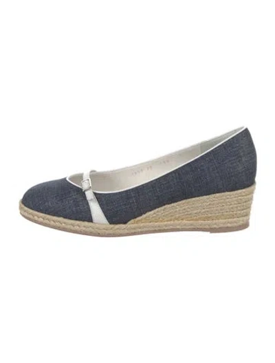 Pre-owned Ferragamo Denim Colorblock Pattern Espadrilles W/ Tags In Blue