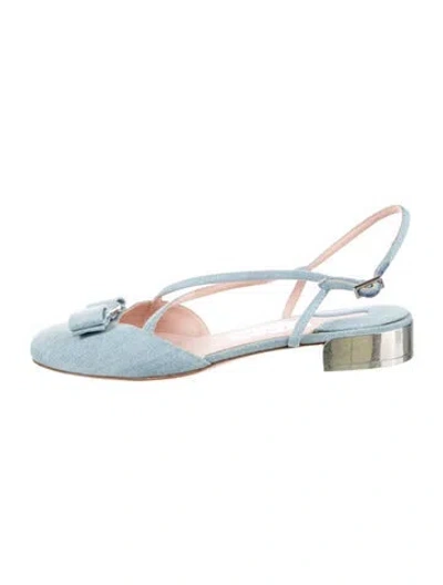 Pre-owned Ferragamo Denim Colorblock Pattern Slingback Flats In Blue