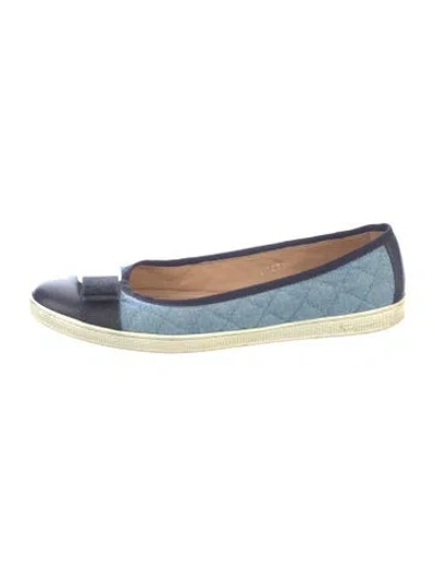 Pre-owned Ferragamo Denim Patterned Ballet Flats In Blue