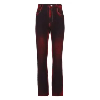 Ferragamo Denim Printed 5 Pocket Trousers In Burgundy