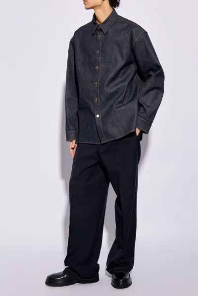 Ferragamo Denim Shirt In Navy Blue