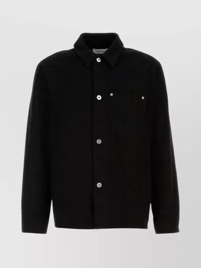 Ferragamo Denim Shirt With Chest Pocket And Textured Fabric In Black