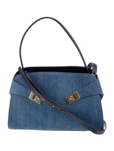 Pre-owned Ferragamo Denim Shoulder Bag In Blue