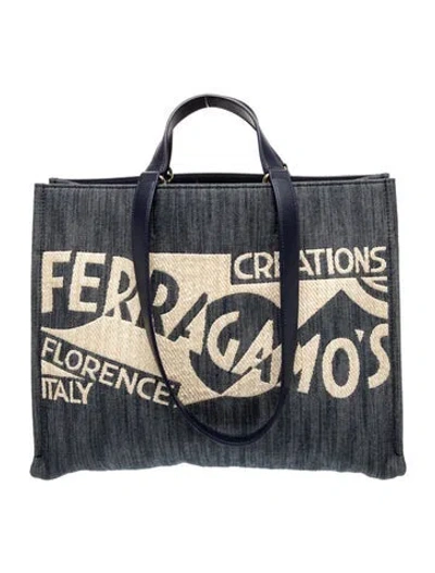 Pre-owned Ferragamo Denim Shoulder Bag W/ Tags In Blue