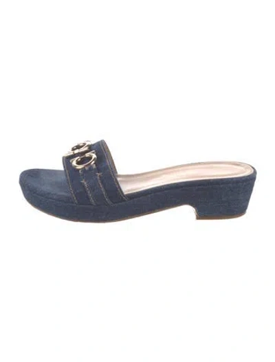 Pre-owned Ferragamo Denim Slides In Blue