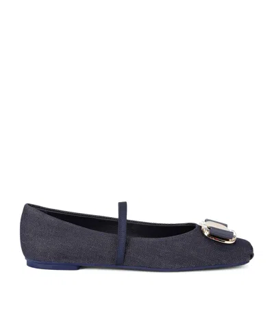 Ferragamo Denim Zina Ballet Flats In Blue