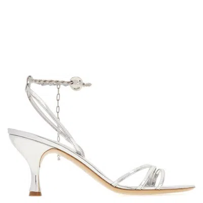 Ferragamo Denise Ankle Chain Sandals In Gray