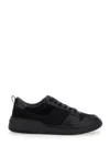 Ferragamo Black Low Top Sneakers With Intarsia And Tonal Plaque In Fabric And Leather Man In Black