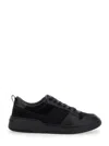 Ferragamo Black Low Top Sneakers With Intarsia And Tonal Plaque In Fabric And Leather Man In Black