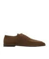Ferragamo Camel Brown Suede Derby In Green