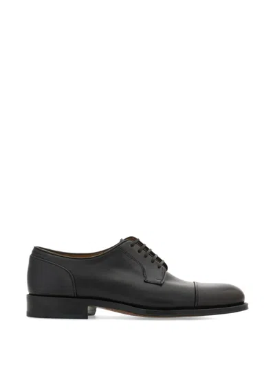 Ferragamo Derby Shoe With Stitching Detail In Black