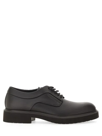 Ferragamo Logo-debossed Leather Derby Shoes In Black
