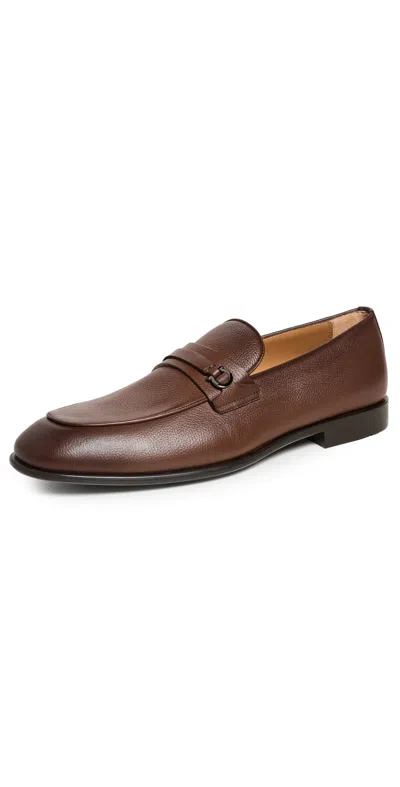 Ferragamo Men's Desio Leather Gancio Penny Loafers In Cocoa Brown New Biscotto