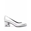 Ferragamo Farrah Metallic Leather Pumps In Silver
