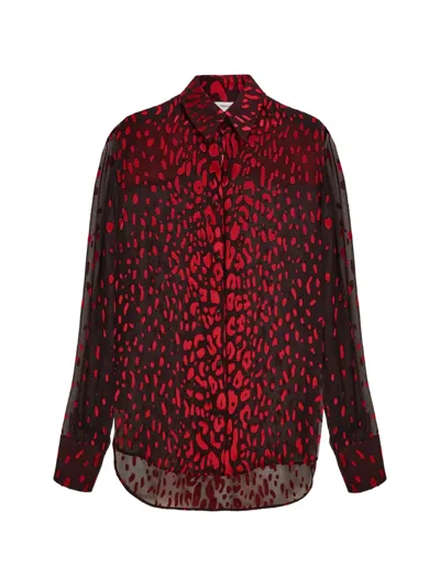 Ferragamo Chemisier En Georgette Dévorée Multicolore In Red