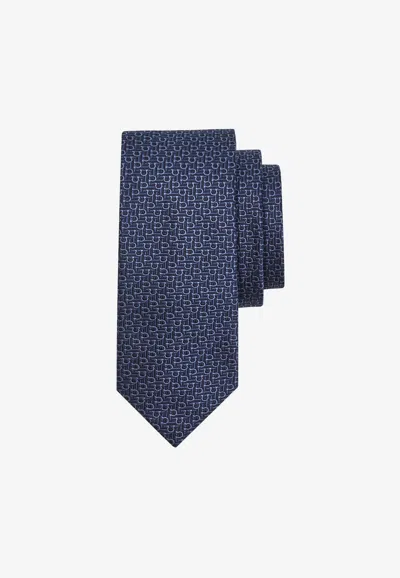 Ferragamo Diagonal Gancini Jacquard Silk Tie In Blue