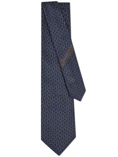 Ferragamo Diagonal Gancini Jacquard Tie In Blue