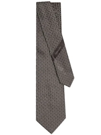 Ferragamo Diagonal Gancini Jacquard Tie In Grey