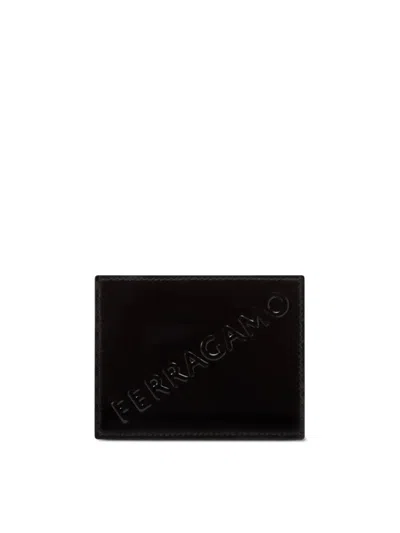 Ferragamo Diagonal Logo Credit Card Case In Black