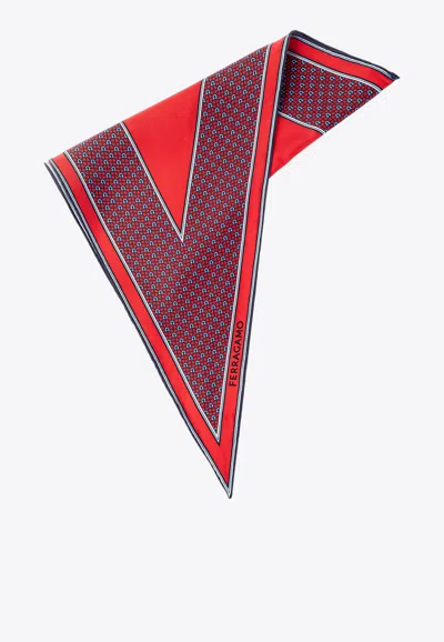 Ferragamo Diamond Shape Silk Neckerchief In Red