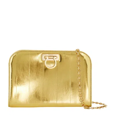 Ferragamo Diana Clutch In Gold
