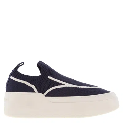 Ferragamo Diana Technical Knit Slip-on Platform Sneakers, Size 7 In Blue