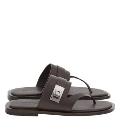 Ferragamo Dickens Leather Thong Sandals In Brown