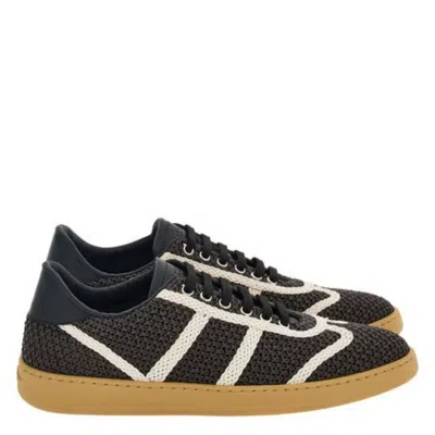 Ferragamo Dillon Woven Knit Low-top Sneakers In Brown