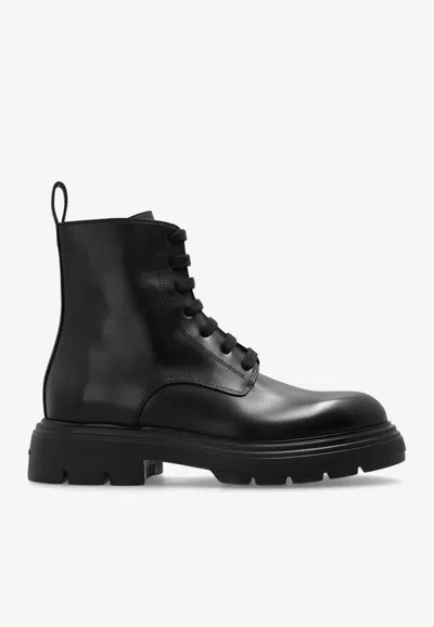 FERRAGAMO DIONNE COMBAT LEATHER BOOTS