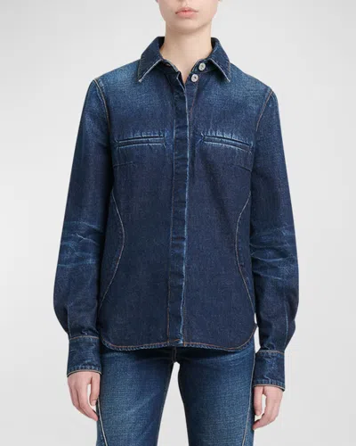 Ferragamo Distressed Denim Shirt Jacket In Blue