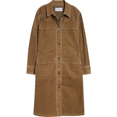 Ferragamo Distressed Long Sleeve Stretch Velveteen Trench Shirtdress In Burgundy