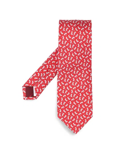 Ferragamo Dog-print Silk Tie In Red