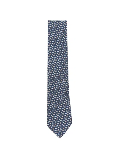 Ferragamo Dog-print Tie In Blue