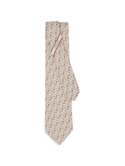 Ferragamo Dogs-print Silk Tie In Neutral
