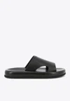 Ferragamo Logo-embossed Leather Slides In Black