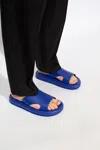 Ferragamo Dolce Leather Flatform Slides In Blue