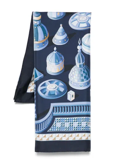 Ferragamo Schal Mit Kuppel-print In Blau