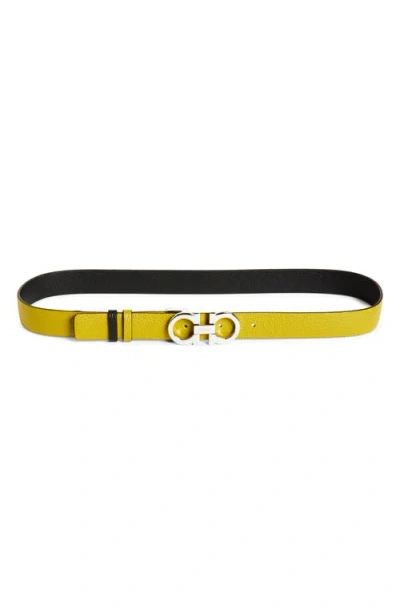 Ferragamo Donna Double Gancio Reversible Leather Belt In Yellow