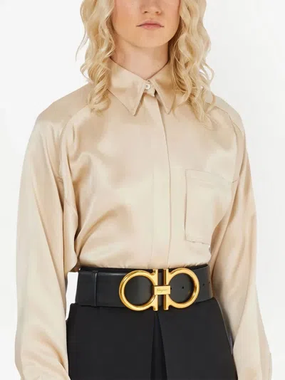 Ferragamo Donna Gancini Leather Belt In Black