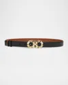 Ferragamo Reversible And Adjustable Belt With Shaped Gancini In Brown