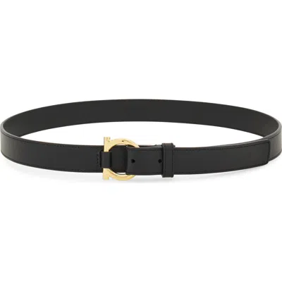 Ferragamo Donna Gancio Leather Belt In Black