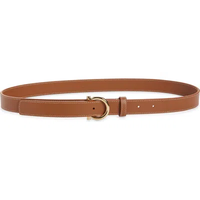 Ferragamo Donna Gancio Leather Belt In Brown