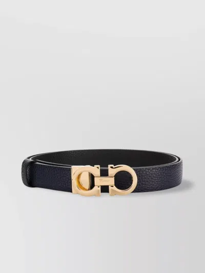 Ferragamo Donna Grained Calf Leather Belt In Black