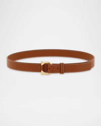 Ferragamo Donna Leather Gancini Belt In Brown