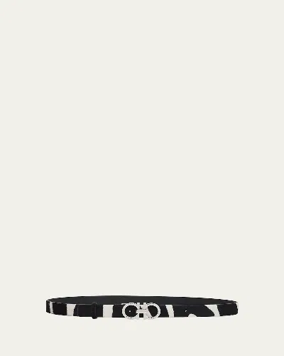 Ferragamo Donna Pony Hair Double Gancini Belt In Black