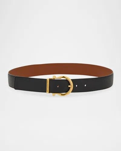 Ferragamo Donna Reversible Leather Belt In Black