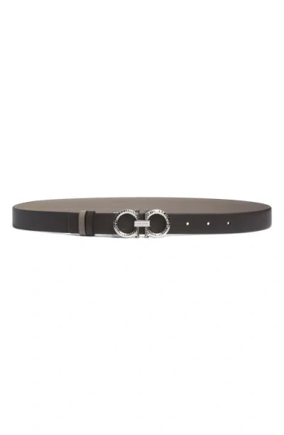 Ferragamo Donna Reversible Leather Belt In Metallic