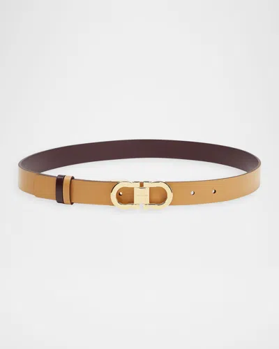 Ferragamo Donna Reversible Leather Double Gancini Belt In Brown