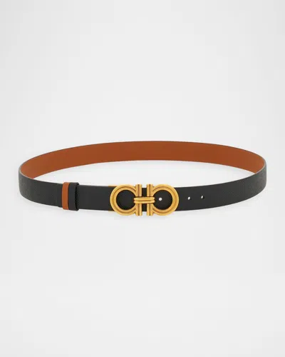 Ferragamo Donna Reversible Leather Double Gancini Belt In Purple