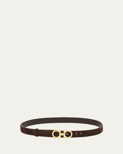 Ferragamo Donna Suede Double Gancini Belt In Brown